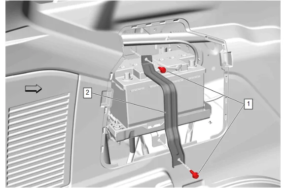 Battery Auxiliary Tray Hold Down Strap Replacement (9C1, 5W4) — figure 2