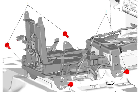 Front Floor Console Armrest Cable Replacement (DCH) — figure 25