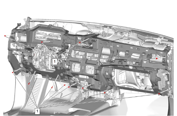 Instrument Panel Carrier Replacement (without UV6) — figure 28