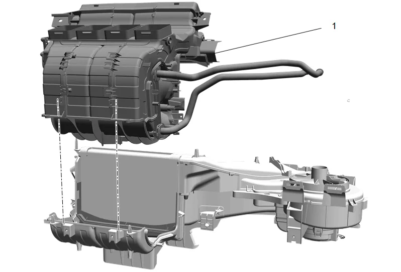 Heater and Air Conditioning Evaporator Module Cover Replacement (Evaporator Pipe) — figure 10