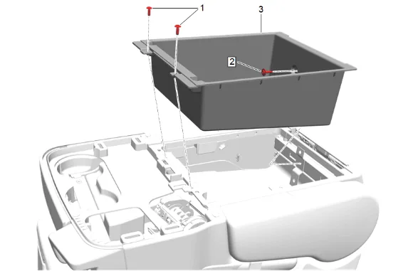 Front Seat Stowage Compartment Replacement (Armrest Compartment) — figure 2